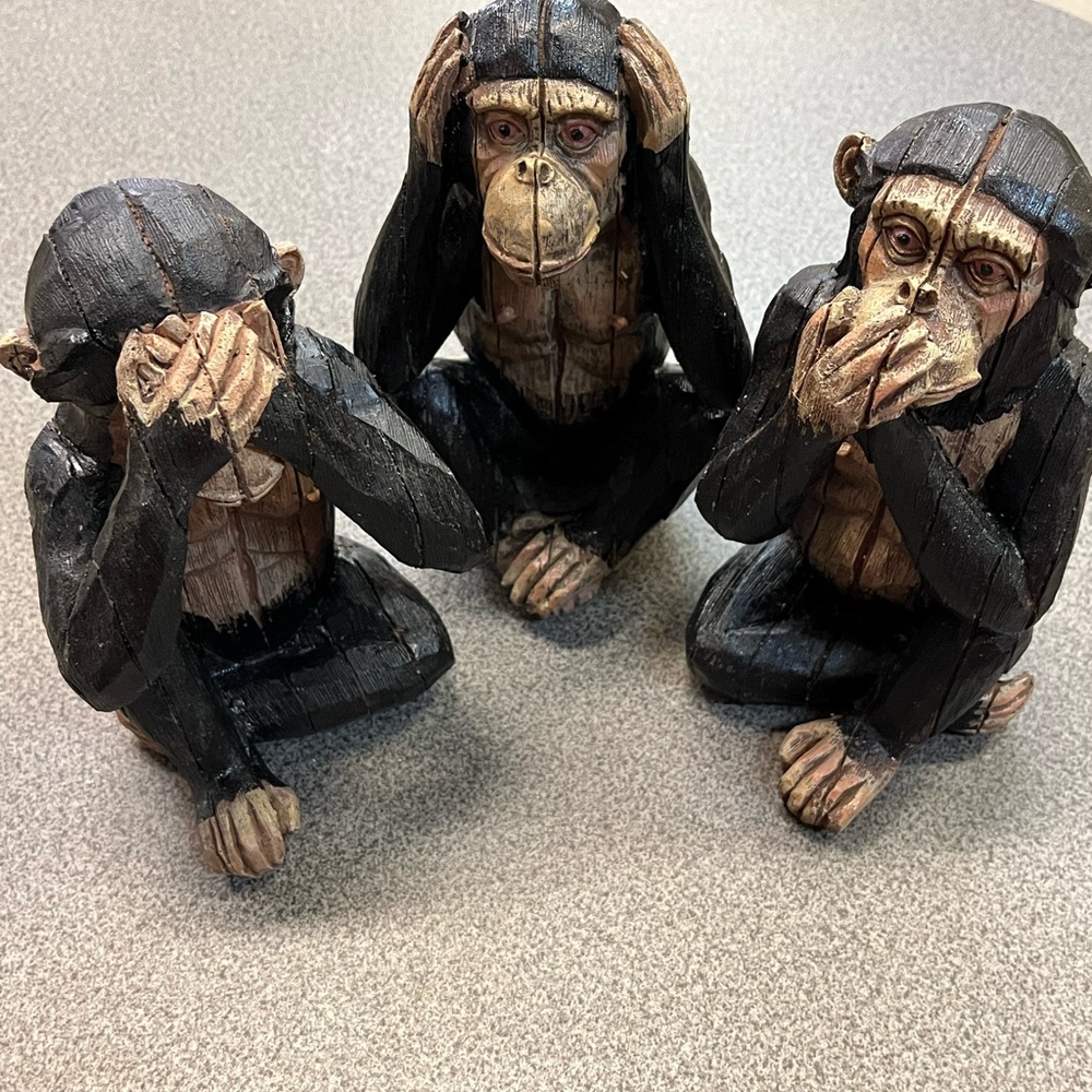 Wooden Monkey Figurine Decor Set - Black and Brown, Set of 3